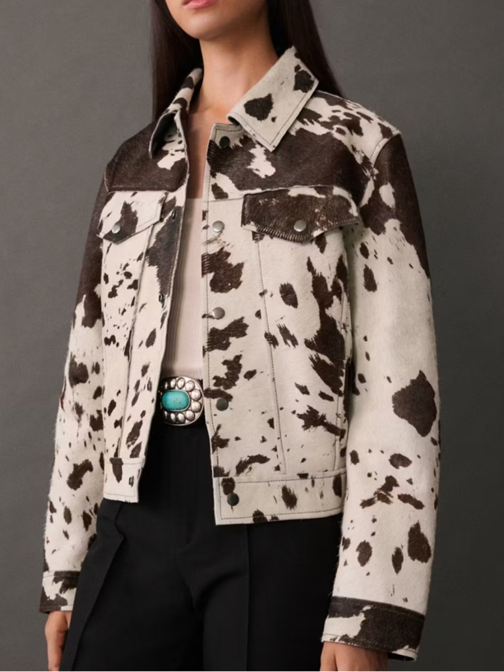 Mango 100% leather cow print jacket size XS
